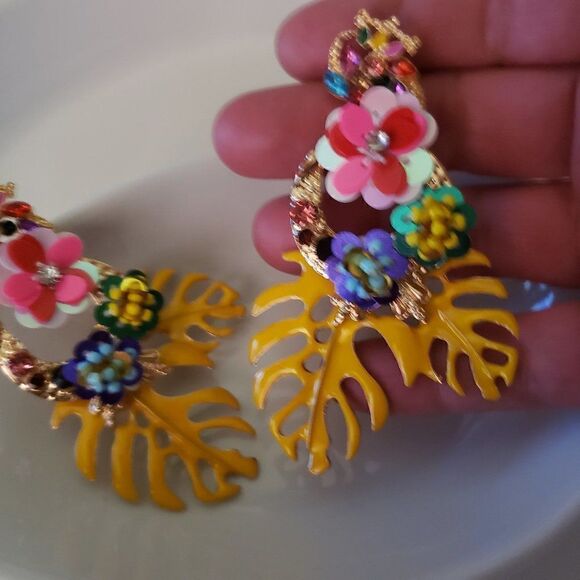 Zara Tropical Leaves Drop Earrings - Picture 5 of 14
